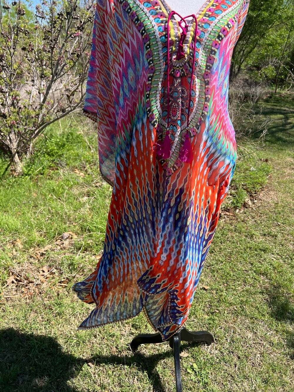 True Colours By La Moda Embellished Lace-Up Kaftan Dress - Picture 2 of 15